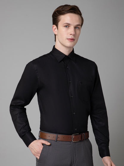 Men's Black Formal Self Textured Full Sleeve Shirt