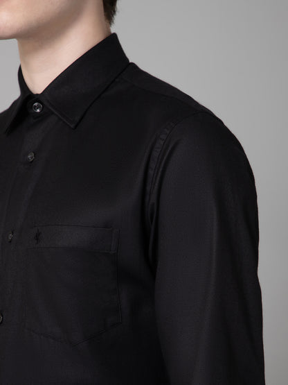 Men's Black Formal Self Textured Full Sleeve Shirt