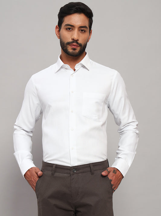 Formal Shirt for Men l Breathable & Soft with Color Fastness Regular Fit Spread Collar Neck Cotton Blend Fabric Self Design Pattern