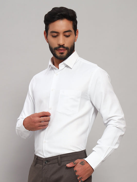 Formal Shirt for Men l Breathable & Soft with Color Fastness Regular Fit Spread Collar Neck Cotton Blend Fabric Self Design Pattern