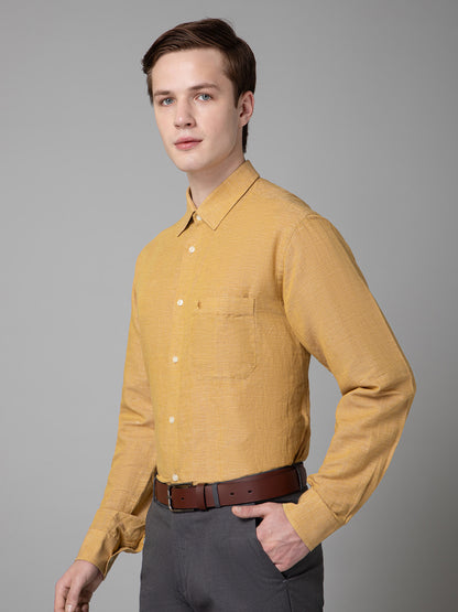 Men's Mustard Formal Houndstooth Checks Full Sleeve Shirt