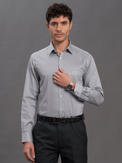 Men's Grey Regular Fit Printed Full Sleeve Formal Shirt