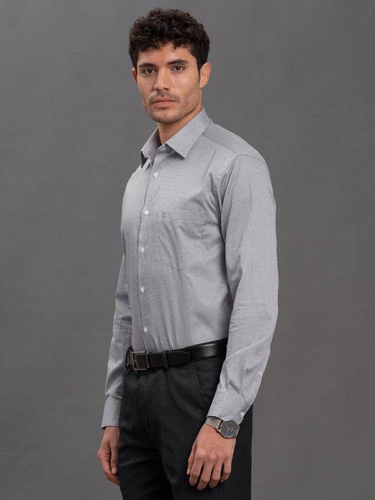 Men's Grey Regular Fit Printed Full Sleeve Formal Shirt