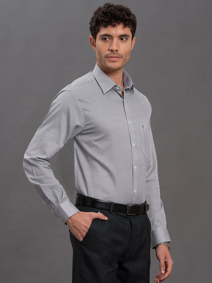 Men's Grey Regular Fit Printed Full Sleeve Formal Shirt