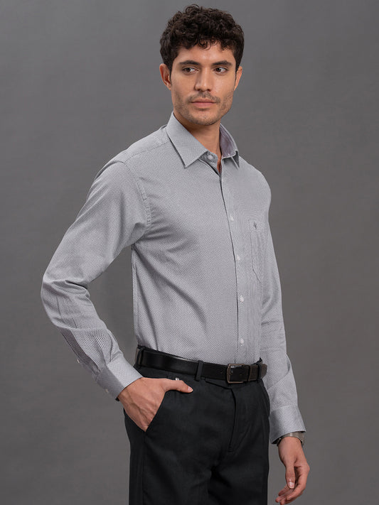 Men's Grey Regular Fit Printed Full Sleeve Formal Shirt