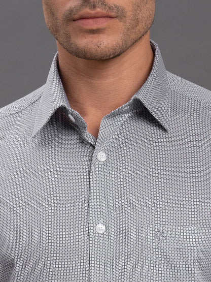 Men's Grey Regular Fit Printed Full Sleeve Formal Shirt
