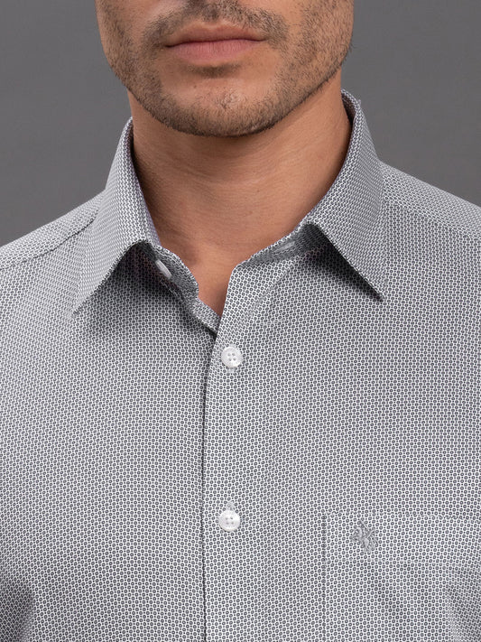 Men's Grey Regular Fit Printed Full Sleeve Formal Shirt