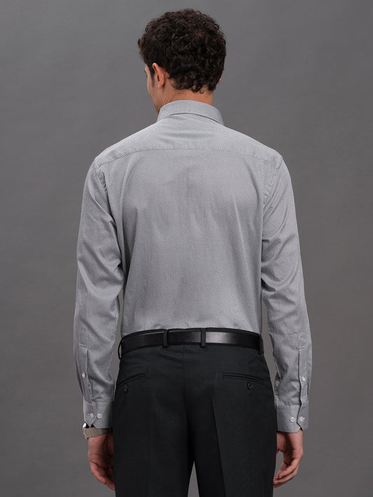 Men's Grey Regular Fit Printed Full Sleeve Formal Shirt