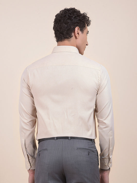 Men's Beige Regular Fit Self Design Full Sleeve Formal Shirt