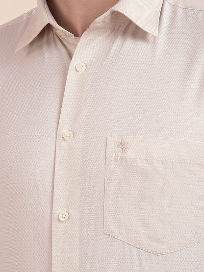 Men's Beige Regular Fit Self Design Full Sleeve Formal Shirt