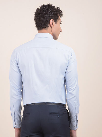 Men's Sky Blue Regular Fit Self Design Full Sleeve Formal Shirt