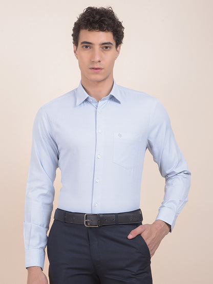 Men's Sky Blue Regular Fit Self Design Full Sleeve Formal Shirt