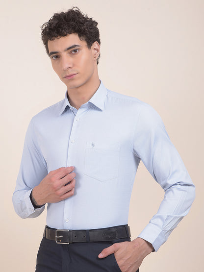 Men's Sky Blue Regular Fit Self Design Full Sleeve Formal Shirt