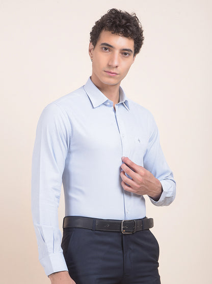 Men's Sky Blue Regular Fit Self Design Full Sleeve Formal Shirt