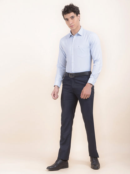 Men's Sky Blue Regular Fit Self Design Full Sleeve Formal Shirt