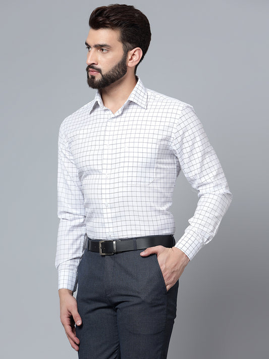 Formal Shirt for Men l Breathable & Soft with Color Fastness Regular Fit Spread Collar Neck Premium Cotton Blend Fabric Check Pattern