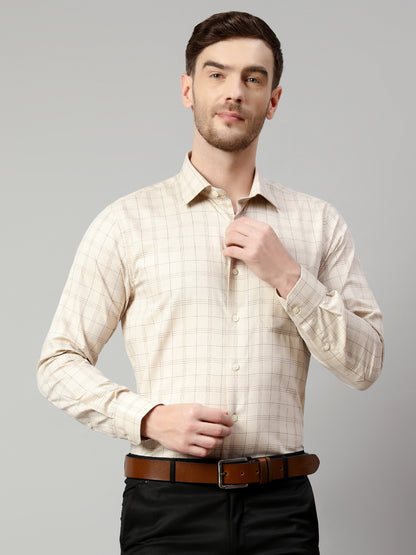 Formal Shirt for Men l Breathable & Soft with Color Fastness Slim Fit Spread Collar Neck Premium Cotton Blend Fabric Check Pattern
