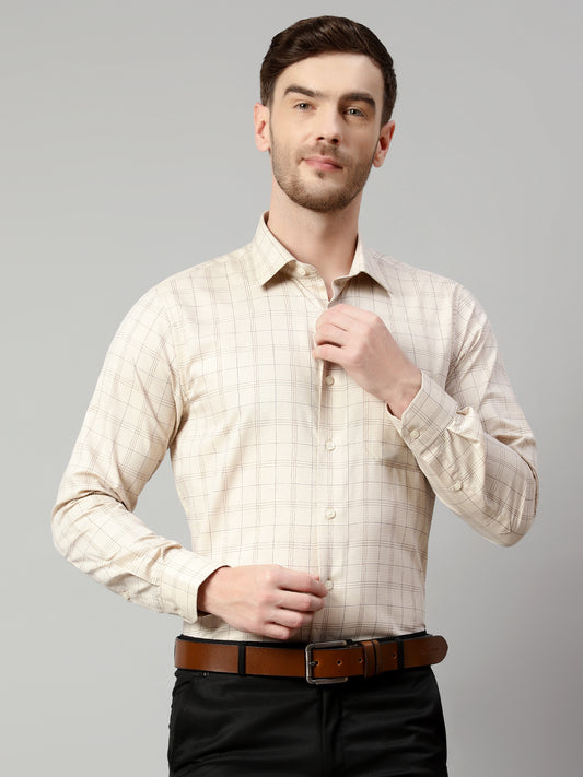 Formal Shirt for Men l Breathable & Soft with Color Fastness Slim Fit Spread Collar Neck Premium Cotton Blend Fabric Check Pattern