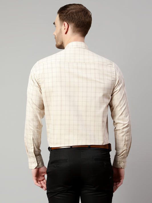 Formal Shirt for Men l Breathable & Soft with Color Fastness Slim Fit Spread Collar Neck Premium Cotton Blend Fabric Check Pattern