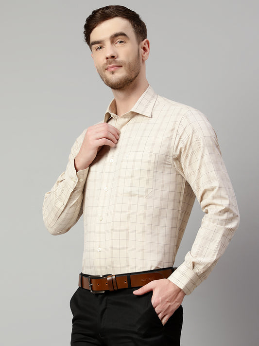 Formal Shirt for Men l Breathable & Soft with Color Fastness Slim Fit Spread Collar Neck Premium Cotton Blend Fabric Check Pattern
