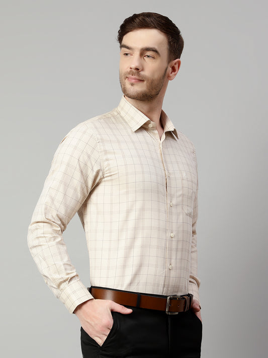 Formal Shirt for Men l Breathable & Soft with Color Fastness Slim Fit Spread Collar Neck Premium Cotton Blend Fabric Check Pattern