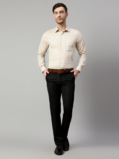 Formal Shirt for Men l Breathable & Soft with Color Fastness Slim Fit Spread Collar Neck Premium Cotton Blend Fabric Check Pattern