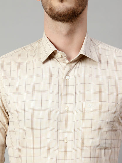 Formal Shirt for Men l Breathable & Soft with Color Fastness Slim Fit Spread Collar Neck Premium Cotton Blend Fabric Check Pattern