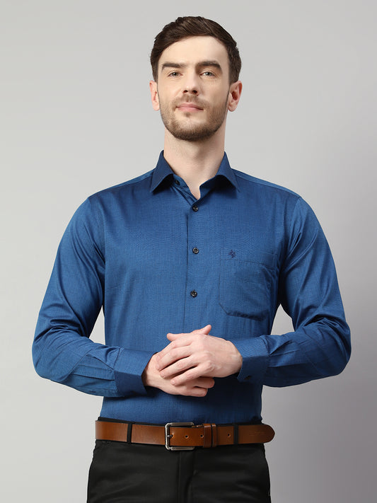 Men's Blue Formal Fil a Fil Plain Full Sleeve Shirt