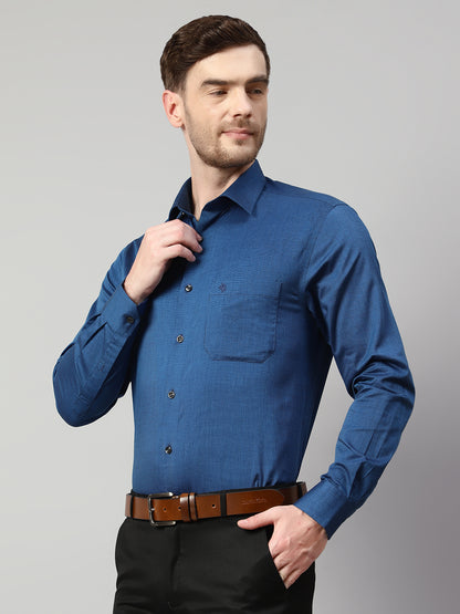 Men's Blue Formal Fil a Fil Plain Full Sleeve Shirt