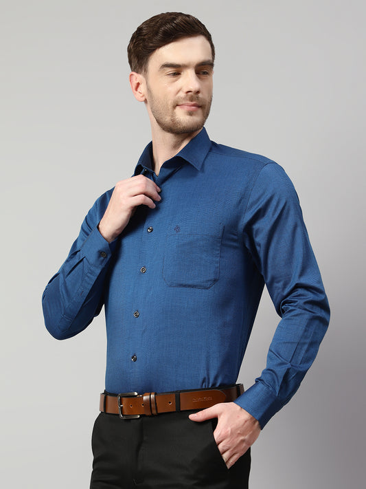 Men's Blue Formal Fil a Fil Plain Full Sleeve Shirt