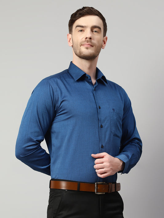 Men's Blue Formal Fil a Fil Plain Full Sleeve Shirt