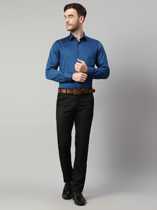 Men's Blue Formal Fil a Fil Plain Full Sleeve Shirt