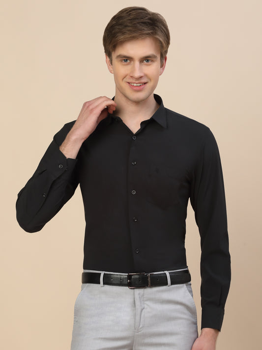 Formal Shirt for Men | Breathable & Soft with Color Fastness Regular Fit Spread Collar Neck Polyester Fabric Solid Pattern