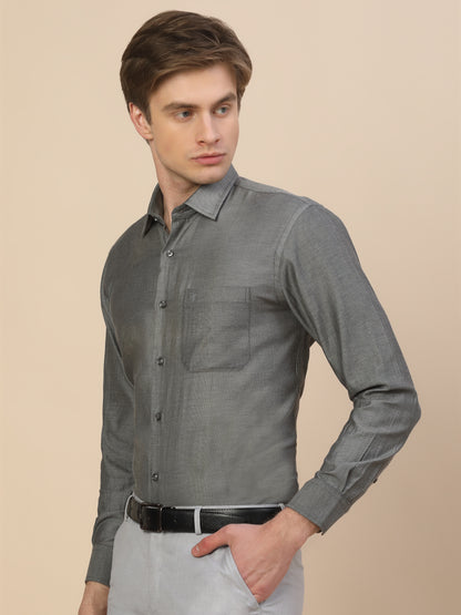 Formal Shirt for Men | Breathable & Soft with Color Fastness Regular Fit Spread Collar Neck Cotton Blend Fabric Self Design Pattern