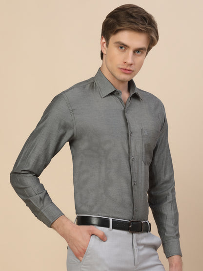 Formal Shirt for Men | Breathable & Soft with Color Fastness Regular Fit Spread Collar Neck Cotton Blend Fabric Self Design Pattern