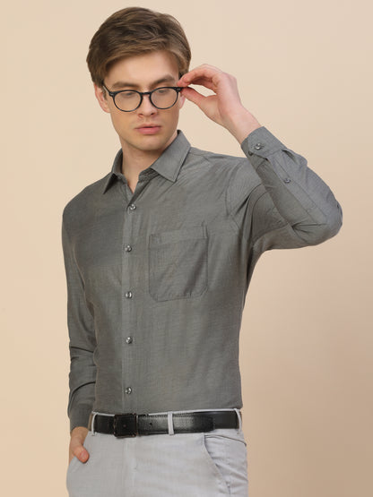 Formal Shirt for Men | Breathable & Soft with Color Fastness Regular Fit Spread Collar Neck Cotton Blend Fabric Self Design Pattern