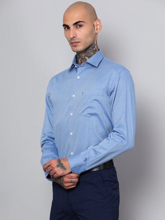 Cantabil Men Navy Blue Self Design Full Sleeves Formal Shirt (7153074438283)