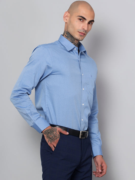 Cantabil Men Navy Blue Self Design Full Sleeves Formal Shirt (7153074438283)