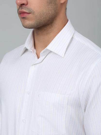 Men's White Formal Thin Stripe Full Sleeve Shirt