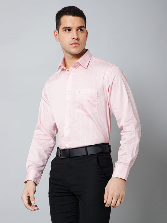 Men's Light Pink Formal Thin Stripe Full Sleeve Shirt