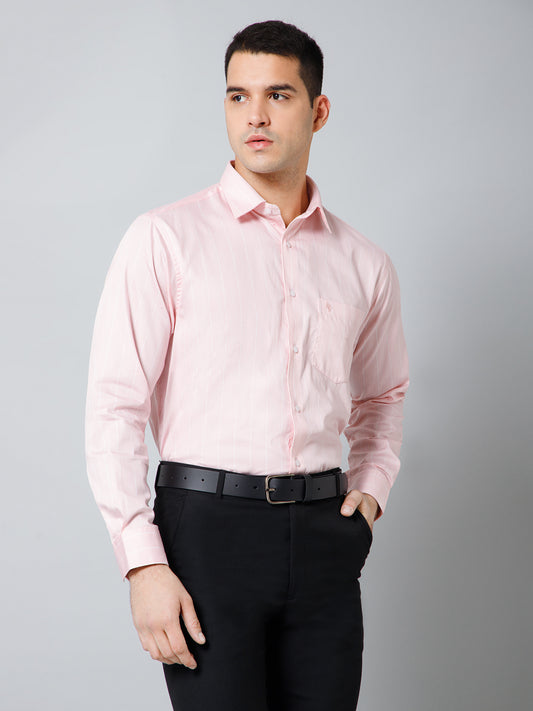 Men's Light Pink Formal Thin Stripe Full Sleeve Shirt