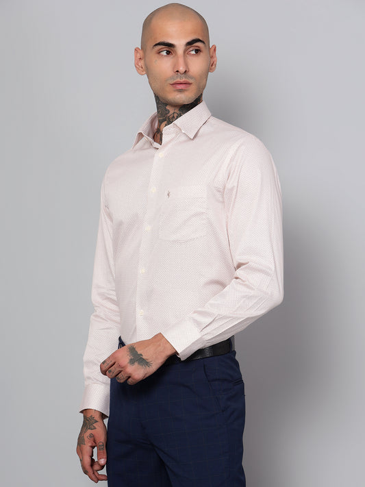 Cantabil Men Brown Micro Printed Full Sleeves Formal Shirt (7153409294475)