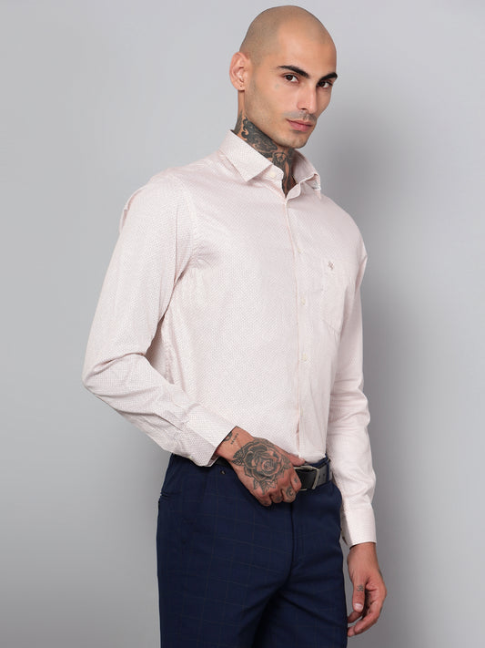 Cantabil Men Brown Micro Printed Full Sleeves Formal Shirt (7153409294475)