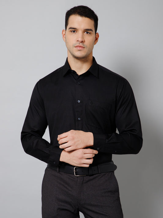 Men's Black Regular Fit Solid Full Sleeve Formal Shirt