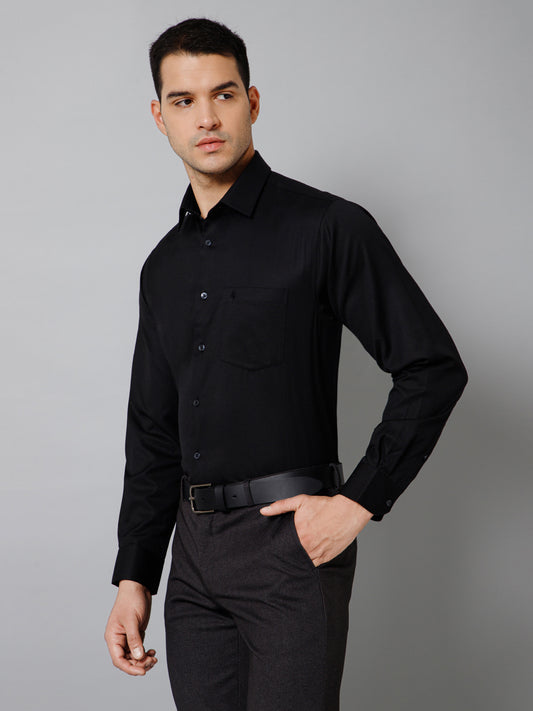 Men's Black Regular Fit Solid Full Sleeve Formal Shirt