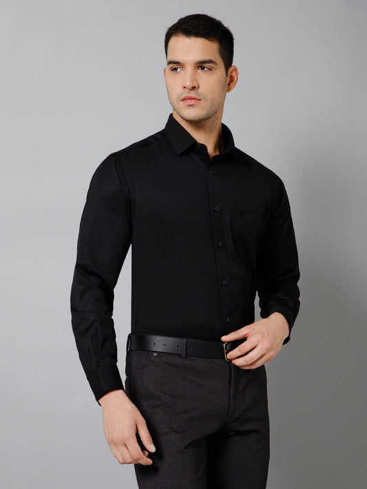 Men's Black Regular Fit Solid Full Sleeve Formal Shirt