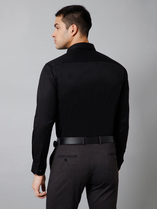Men's Black Regular Fit Solid Full Sleeve Formal Shirt
