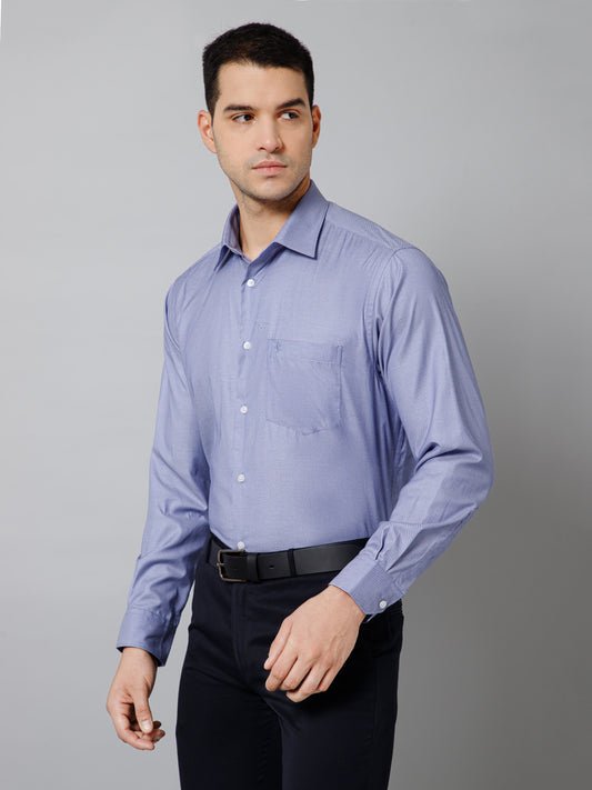 Men's Blue Formal Self Textured Full Sleeve Shirt