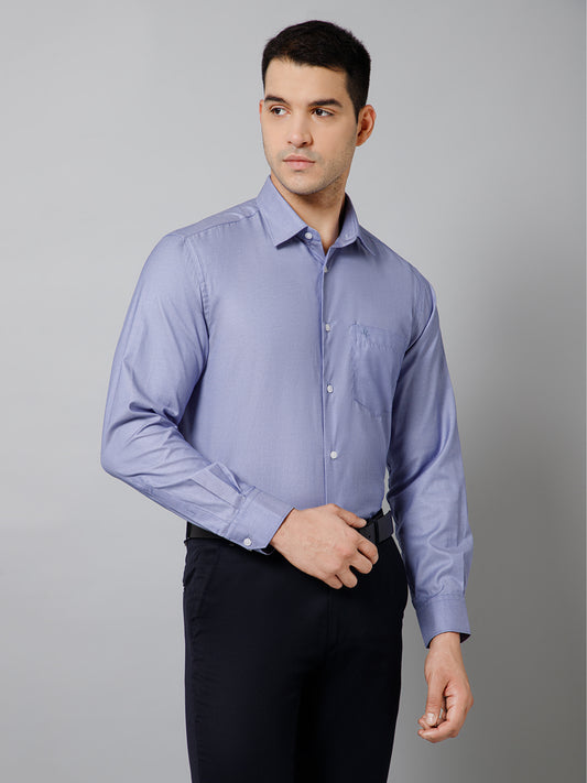 Men's Blue Formal Self Textured Full Sleeve Shirt