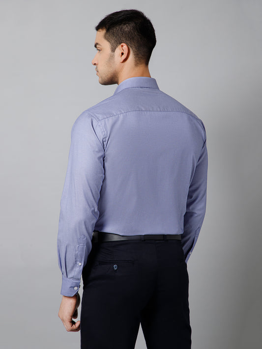 Men's Blue Formal Self Textured Full Sleeve Shirt